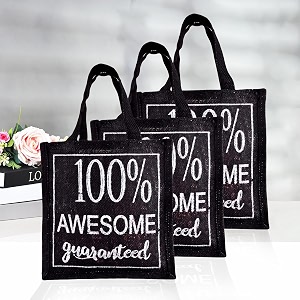 kuber industries reusable lunch bag with handle  jute carry bag  lunch handbag for office  tiffin carry hand bag  awesome-print  small  pack of 3  black