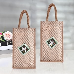 kuber industries reusable lunch bag with handle  jute carry bag  lunch handbag for office  tiffin carry patch hand bag  small  pack of 2  brown