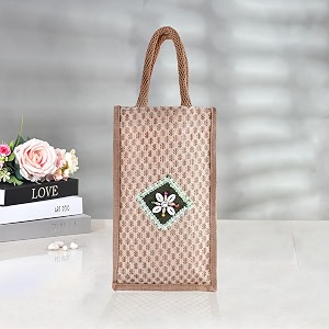 kuber industries reusable lunch bag with handle  jute carry bag  lunch handbag for office  tiffin carry patch hand bag  small  brown