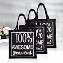 Kuber Industries Reusable Lunch Bag with Handle | Jute Carry Bag | Lunch Handbag for Office | Tiffin Carry Hand Bag | Awesome-Print | Small | Pack of 3 | Black