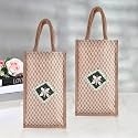 Kuber Industries Reusable Lunch Bag with Handle | Jute Carry Bag | Lunch Handbag for Office | Tiffin Carry Patch Hand Bag | Small | Pack of 2 | Brown