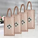 Kuber Industries Reusable Lunch Bag with Handle | Jute Carry Bag | Lunch Handbag for Office | Tiffin Carry Patch Hand Bag | Small | Pack of 4 | Brown