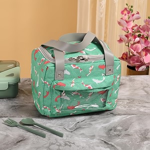 kuber industries lunch bag  tiffin storage bag  office lunch bag with handle  lunch bag for camping  front pocket lunch bag  thermal insulated lunch bag  rh215-grn  green