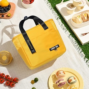 kuber industries lunch bag  tiffin storage bag with handle camping  front pocket thermal insulated lunch bag  rh253-yel  yellow