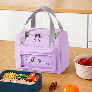 kuber industries lunch bag  tiffin storage bag  office lunch bag with handle  lunch bag for camping  front pocket lunch bag  thermal insulated lunch bag  rh215-purp  purple