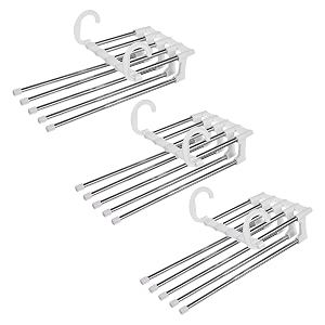 kuber industries magic pants hangerstainless steel 4 layers trousers hangercloset storage organizer for jeansscarvesbeltstowelspack of 3 white