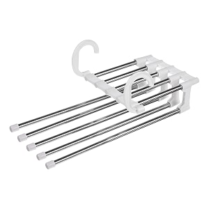 kuber industries magic pants hangerstainless steel 4 layers trousers hangercloset storage organizer for jeansscarvesbeltstowels white