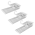 Kuber Industries Magic Pants Hanger|Stainless Steel 4 Layers Trousers Hanger|Closet Storage Organizer for Jeans|Scarves|Belts|Towels|Pack of 3 (White)