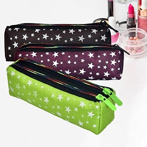 kuber industries rexine makeup pouch for cosmetic jewellery  multi utility toiletry pouch for girls  travel makeup pouches for girls  storage makeup bag  star print  pack of 3  multi