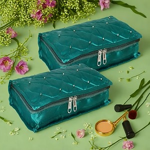 kuber industries makeup storage bag  vanity pouch  pendant organizer  cosmetic kit for travel  6 pouch moti jewellery organizer  large  pack of 2  green