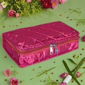 kuber industries makeup storage bag  vanity organizer  cosmetic kit for travel  6 pouch pendant organizer  moti jewellery  large  pink