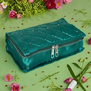 kuber industries makeup storage bag  vanity organizer  cosmetic kit for travel  6 pouch pendant organizer  moti jewellery  large  green