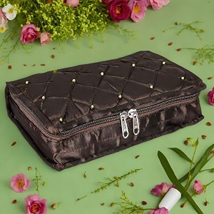 kuber industries makeup storage bag  vanity pouch  cosmetic kit for travel  6 pouch organizer  moti jewellery pendant  large  brown