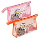 Kuber Industries Toiletry Pouch | Cosmetic Makeup Pouch | Vanity Pouch for Woman | Makeup Accessories Pouch | Transparent Net Pouch | Sunflower-Cosmetic Pouch | Pack of 2 | Multi
