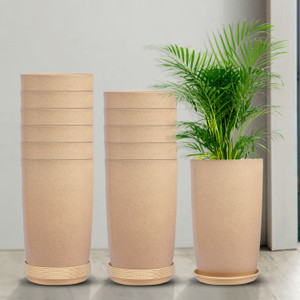 kuber industries marble emerald flower pot for home  garden with tray18 inchpack of 12beige plant container set
