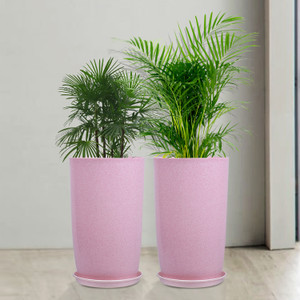 kuber industries marble emerald flower pot for home  garden with tray18 inchpack of 2pink plant container set