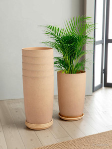 kuber industries marble emerald flower pot for home  garden with tray18 inchpack of 6beige plant container set