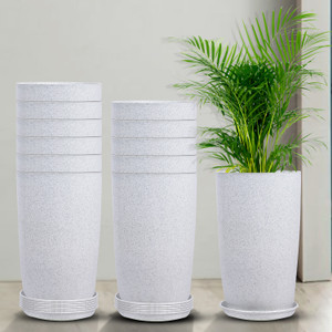 kuber industries marble emerald flower pot for home  garden with tray18 inchpack of 12white plant container set