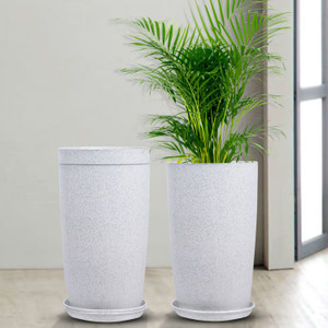 kuber industries marble emerald flower pot for home  garden with tray18 inchpack of 3white plant container set