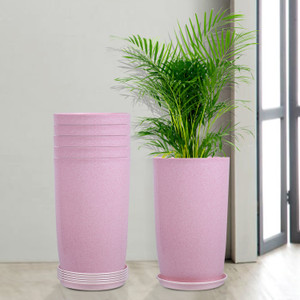 kuber industries marble emerald flower pot for home  garden with tray18 inchpack of 6pink plant container set