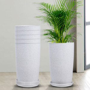 kuber industries marble emerald flower pot for home  garden with tray18 inchpack of 6white plant container set