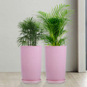 KUBER INDUSTRIES Marble Emerald Flower Pot for Home & Garden with Tray|18 Inch|Pack of 2|Pink Plant Container Set