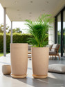 KUBER INDUSTRIES Marble Emerald Flower Pot for Home & Garden with Tray|18 Inch|Pack of 3|Beige Plant Container Set