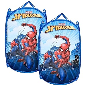 kuber industries marvel avengers nylon mesh laundry basketfoldable laundry bagnetted lightweight laundry organizerreinforced handle with sturdy base 343034ltr blue