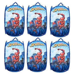 kuber industries marvel avengers nylon mesh laundry basketfoldable laundry bagnetted lightweight laundry organizerreinforced handle with sturdy base 343034ltr blue