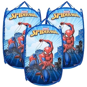 kuber industries marvel avengers nylon mesh laundry basketfoldable laundry bagnetted lightweight laundry organizerreinforced handle with sturdy base 343034ltr blue