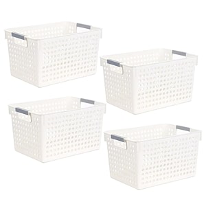 kuber industries medium hollow storage basket with handlekitchen amp home organizer for wardrobetray for toys fruits books-pack of 4 white