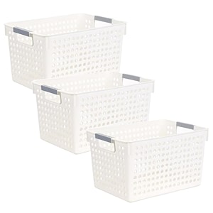 kuber industries medium hollow storage basket with handlekitchen amp home organizer for wardrobetray for toys fruits books-pack of 3 white