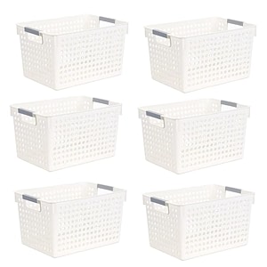 kuber industries medium hollow storage basket with handlekitchen amp home organizer for wardrobetray for toys fruits books-pack of 6 white