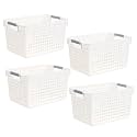 Kuber Industries Medium Hollow Storage Basket With Handle|Kitchen &amp; Home Organizer For Wardrobe|Tray For Toys, Fruits, Books-Pack of 4 (White)