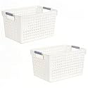 Kuber Industries Medium Hollow Storage Basket With Handle|Kitchen &amp; Home Organizer For Wardrobe|Tray For Toys, Fruits, Books-Pack of 2 (White)
