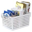 Kuber Industries Medium Hollow Storage Basket With Handle|Kitchen &amp; Home Organizer For Wardrobe|Tray For Toys, Fruits, Books (White)