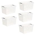 Kuber Industries Medium Hollow Storage Basket With Handle|Kitchen &amp; Home Organizer For Wardrobe|Tray For Toys, Fruits, Books-Pack of 5 (White)