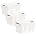 Kuber Industries Medium Hollow Storage Basket With Handle|Kitchen &amp; Home Organizer For Wardrobe|Tray For Toys, Fruits, Books-Pack of 3 (White)