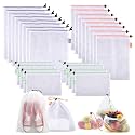 Kuber Industries Mesh Storage Bag | Reusable Mesh Bags | Carry Bags for Fruits-Vegetables-Toys-Groceries | 8 Small-8 Medium-8 Large Travel Storage Bags | 24 Piece Set | White
