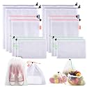Kuber Industries Mesh Storage Bag | Reusable Mesh Bags | Carry Bags for Fruits-Vegetables-Toys-Groceries | 8 Small-8 Medium-8 Large Travel Storage Bags | 24 Piece Set | White