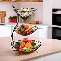 Kuber Industries Metal 3-Layer Basket Organizer for Kitchen - Aalu Pyaj/Onion Storage Basket &amp; Circular Countertop Side Stand | Black 29X29X46 Cm