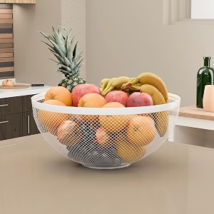 kuber industries metal fruits amp vegetables basket bowl  veggie baskets for dining table accessories  storage bowls for decorative pantry home amp kitchen multi-purpose use - white 27x27x13 cm