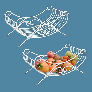 kuber industries 2 pcs metal fruits amp vegetables basket  storage stand for dining table accessories amp centre table  multipurpose countertop for decorative pantry home amp kitchen - white