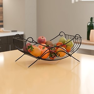 kuber industries metal fruits amp vegetables rectangular basket  storage stand for dining table accessories amp centre table  multipurpose countertop for decorative pantry home amp kitchen - black