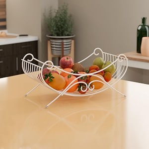 kuber industries metal fruits amp vegetables rectangular basket  storage stand for dining table accessories amp centre table  multipurpose countertop for decorative pantry home amp kitchen - white