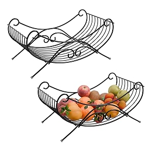 kuber industries 2 pcs metal fruits amp vegetables basket  storage stand for dining table accessories amp centre table  multipurpose countertop for decorative pantry home amp kitchen - black