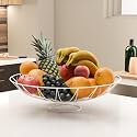 Kuber Industries Metal Fruits &amp; Vegetables Basket Bowl with Holding Stand,Veggie Baskets for Dining Table Accessories,Storage Bowls for Decorative Pantry,Home &amp; Kitchen Use,Wrought,White 26x26x9 cm