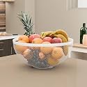Kuber Industries Metal Fruits &amp; Vegetables Basket Bowl | Veggie Baskets for Dining Table Accessories | Storage Bowls for Decorative Pantry, Home &amp; Kitchen Multi-Purpose Use - White 27x27x13 cm