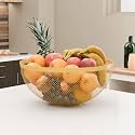 Kuber Industries Metal Fruits &amp; Vegetables Basket Bowl | Veggie Baskets for Dining Table Accessories | Storage Bowls for Decorative Pantry, Home &amp; Kitchen Multi-Purpose Use - Golden