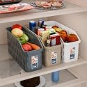 Kuber Industries 4000 ML Set of 3 Bpa Free Plastic Easy Pull Out Fridge Basket for Vegetables and Fruits | Multipurpose Storage Tray for Kitchen | White, Pink &amp; Skyblue, 30 x 12 x 17 Centimeters